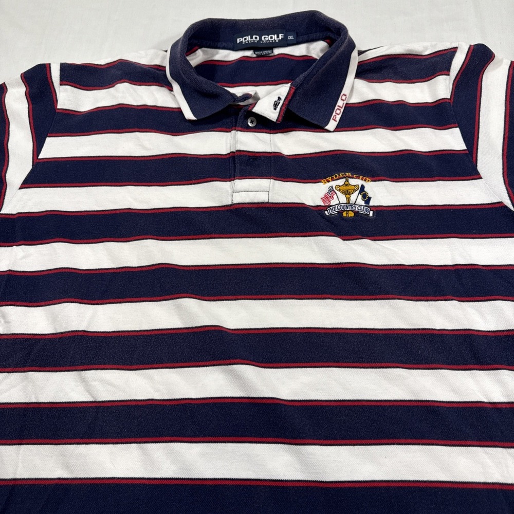 SHIRT GOLF POLO Ralph Lauren  Men XXL Blue Red Stripe Ryder Cup K Club Logo